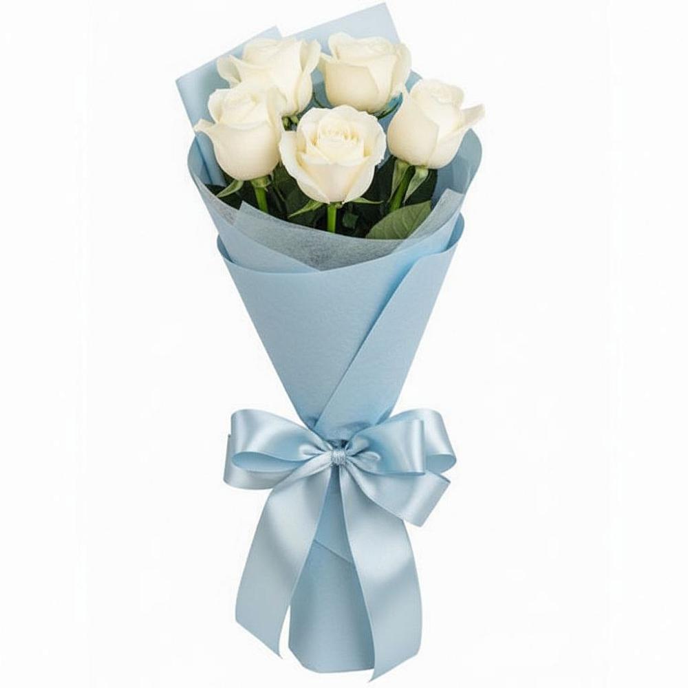 Букет 5 Белых роз Проуд в Малояз