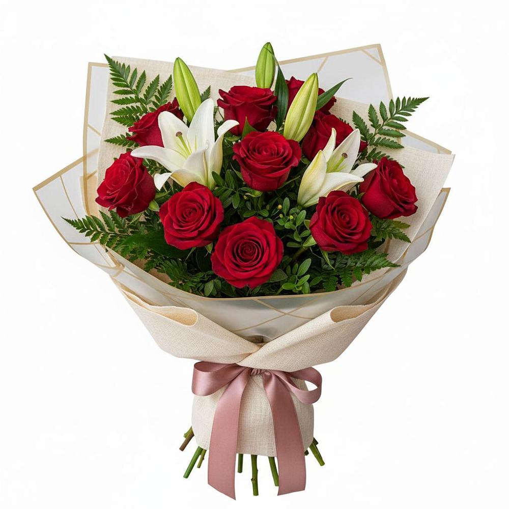 Букет цветов из: Лилии и Розы в Малояз