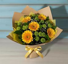 Букет цветов из:  Герберы и Хризантемы в Малояз