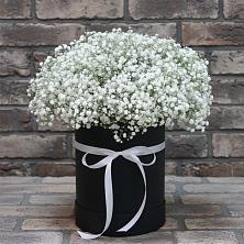 Цветочная композиция из Гипсофила в шляпной коробке в Малояз